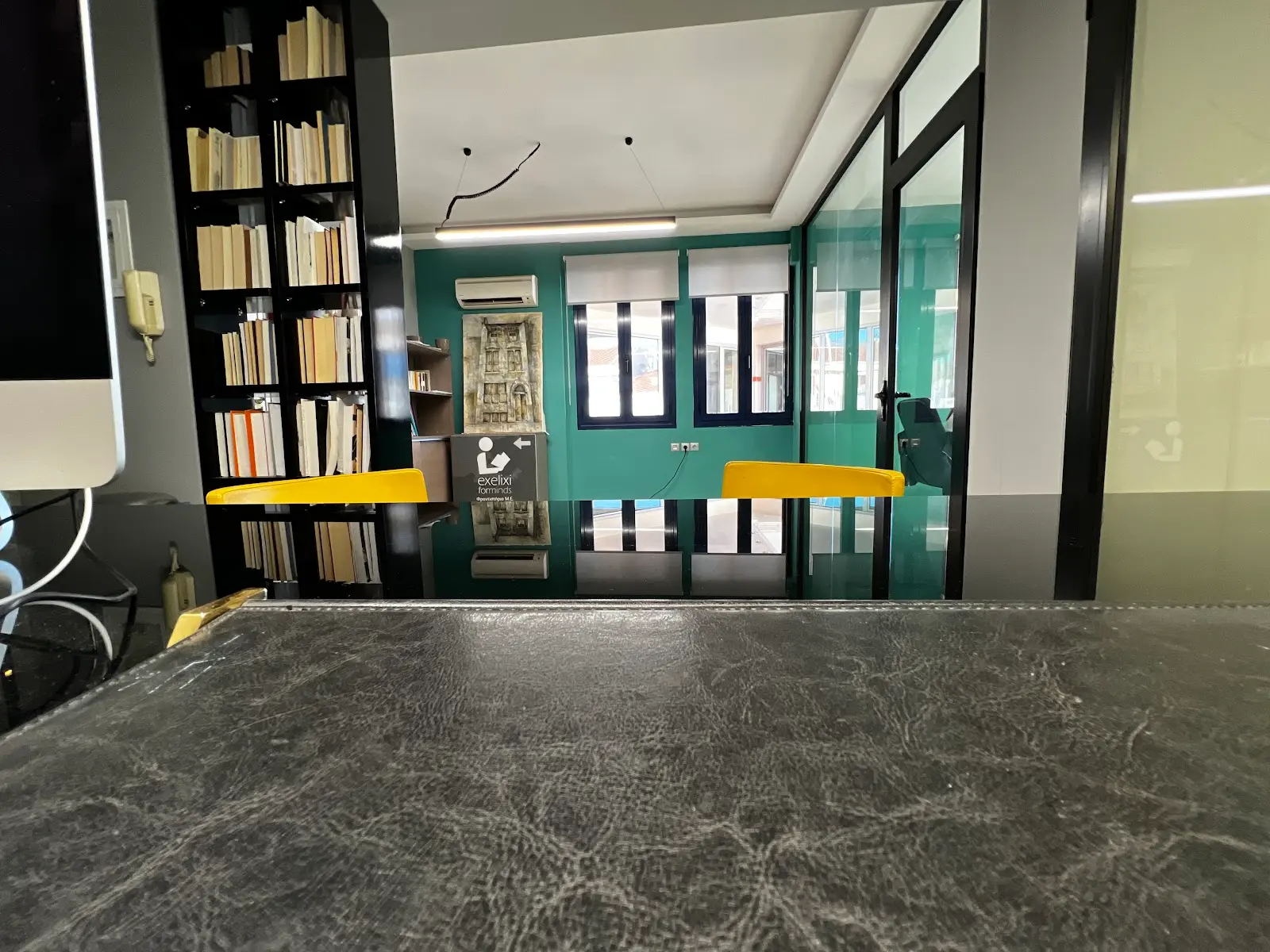 The centre’s library and office, looking towards the classrooms.